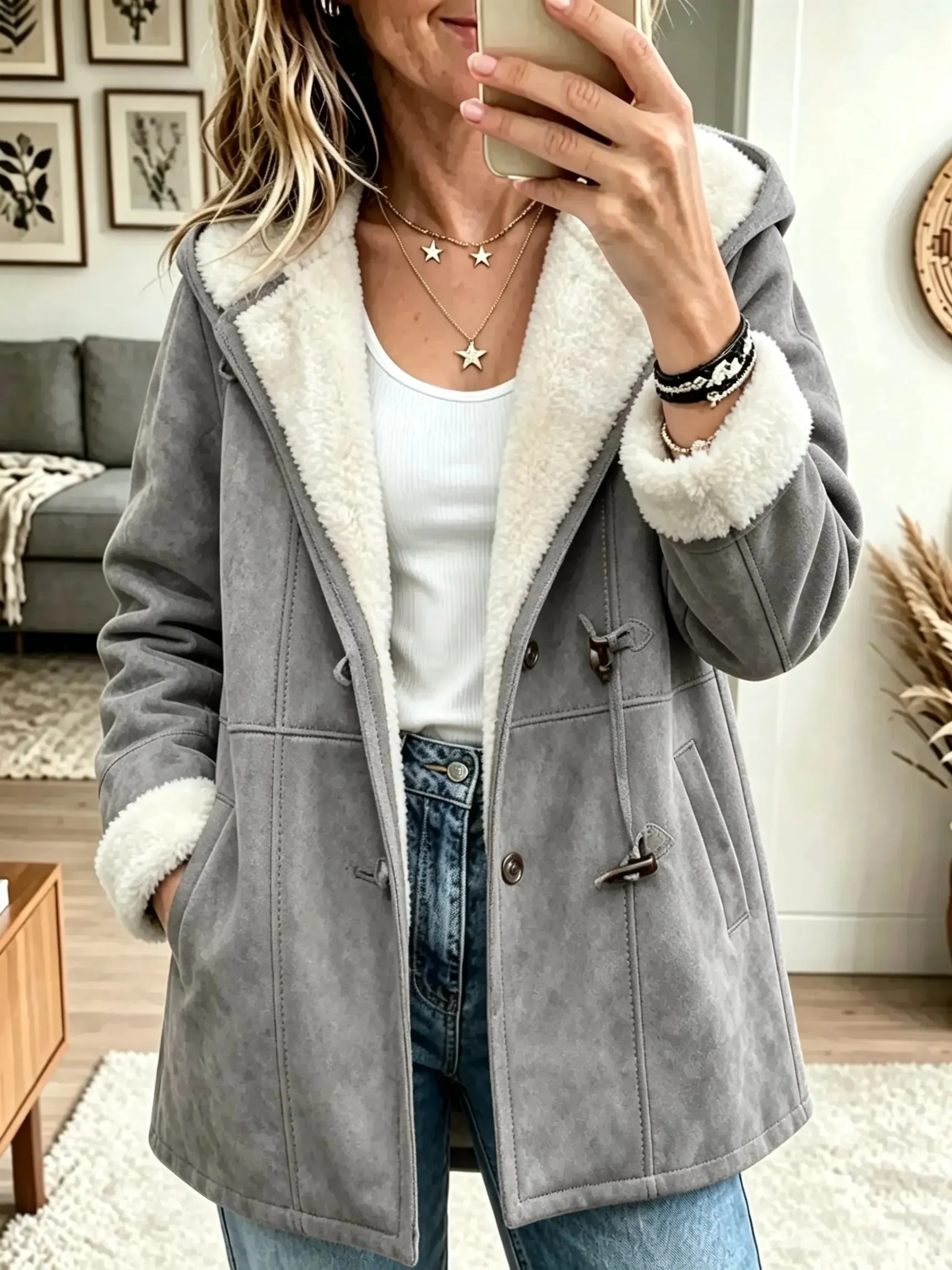 Grey sherpa coat