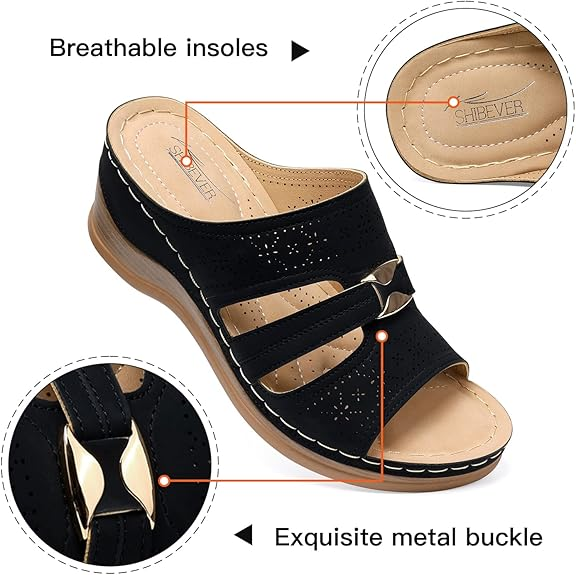 SHIBEVER Wedge Sandals for Women Hollow Out Slip On Platform Wedge Sandals Summer Casual Walking Shoes