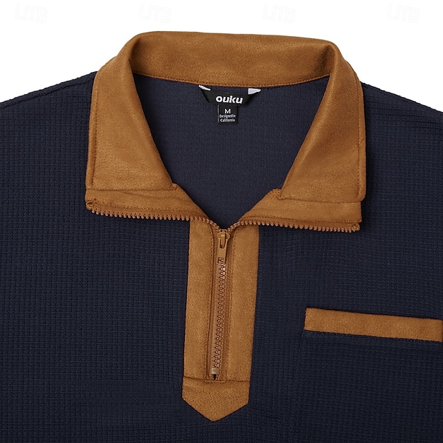 Men's Zip Up Sweatshirt Waffle Sweatshirt Pullover Black Navy Blue Half Zip Plain Pocket Casual Daily Work Polyester Active Vintage Cool Spring Fall Clothing Apparel Hoodies Sweatshirts Long Sleeve