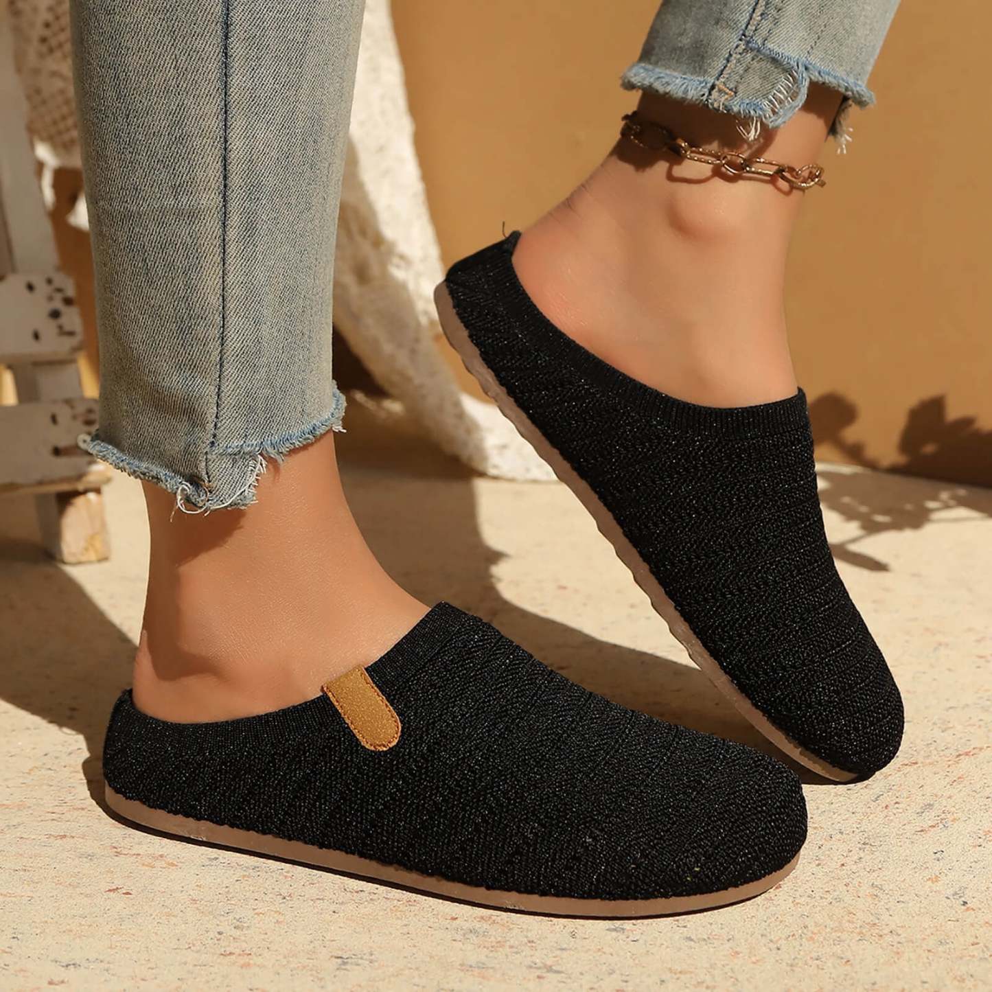 Hurxie Women Clogs Knit Slip On Mules Work Shoes with Arch Support Slippers Round Toe Slides Comfortable Flats Coffee 36