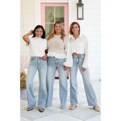 🏆LAST DAY SALE💥 Vintage Wash Plus-Size Jeans — Stretchy, Tummy Control & Straight Leg Fit