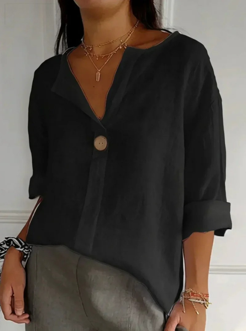 CLEARANCE SALE🔥 Loose T-shirt Women's V-neck Cotton Button Top