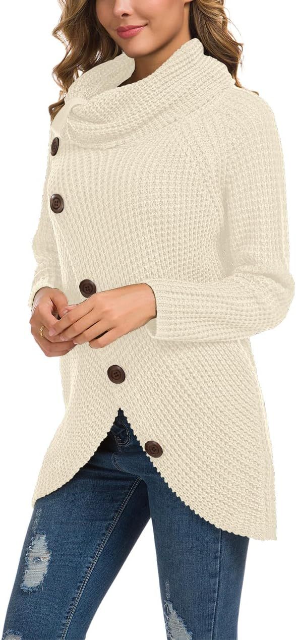 Women's Chunky Turtleneck Long Sleeve Asymmetric Hem Loose Knit Pullover Sweaters