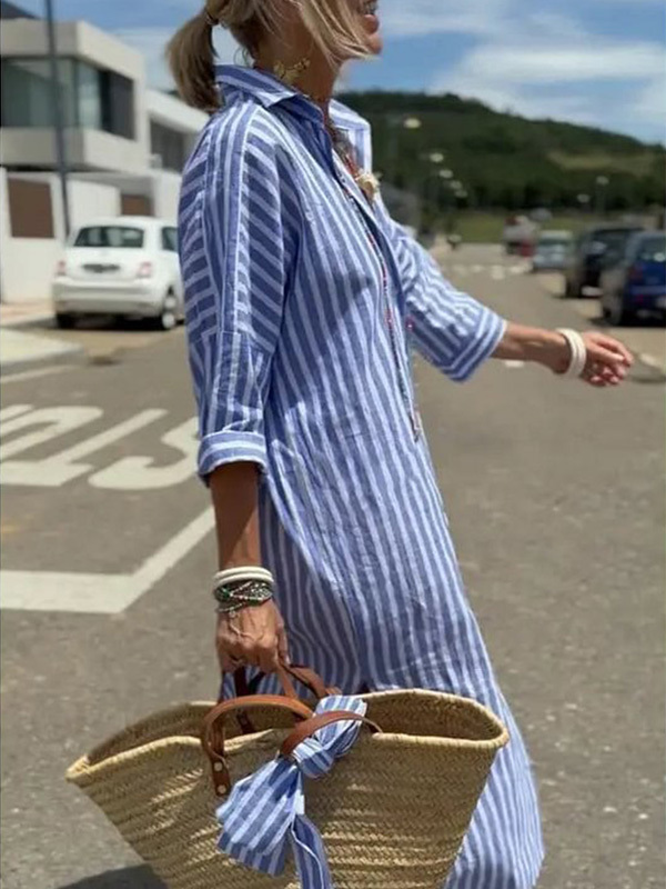 Classic Striped Summer Shirt Dress