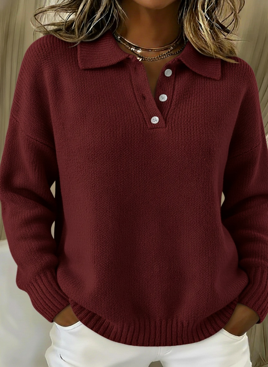 CLEARANCE SALE🔥Classic Polo Neck Button-Down Solid Color Sweater Top