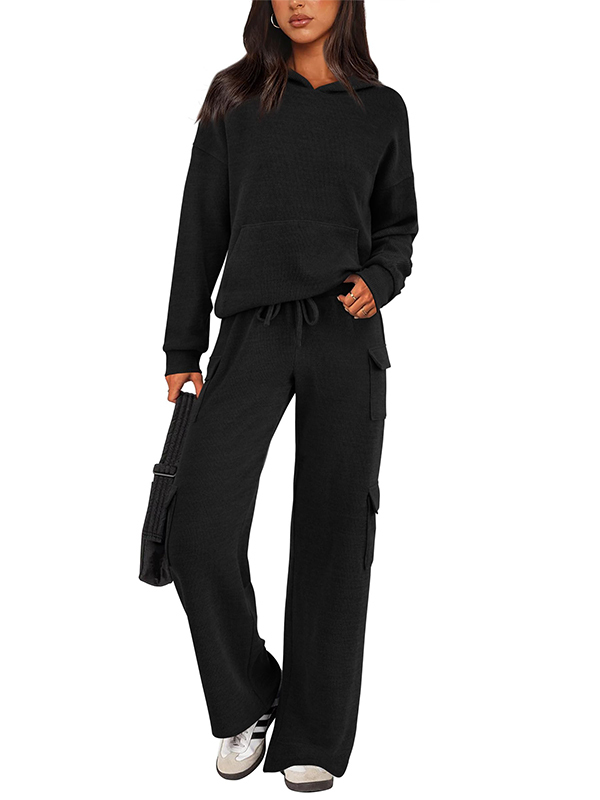 NEW 🔥 Women's Cotton Two Piece Crew Neck Hooded Sweatshirt Work Pants Casual Set