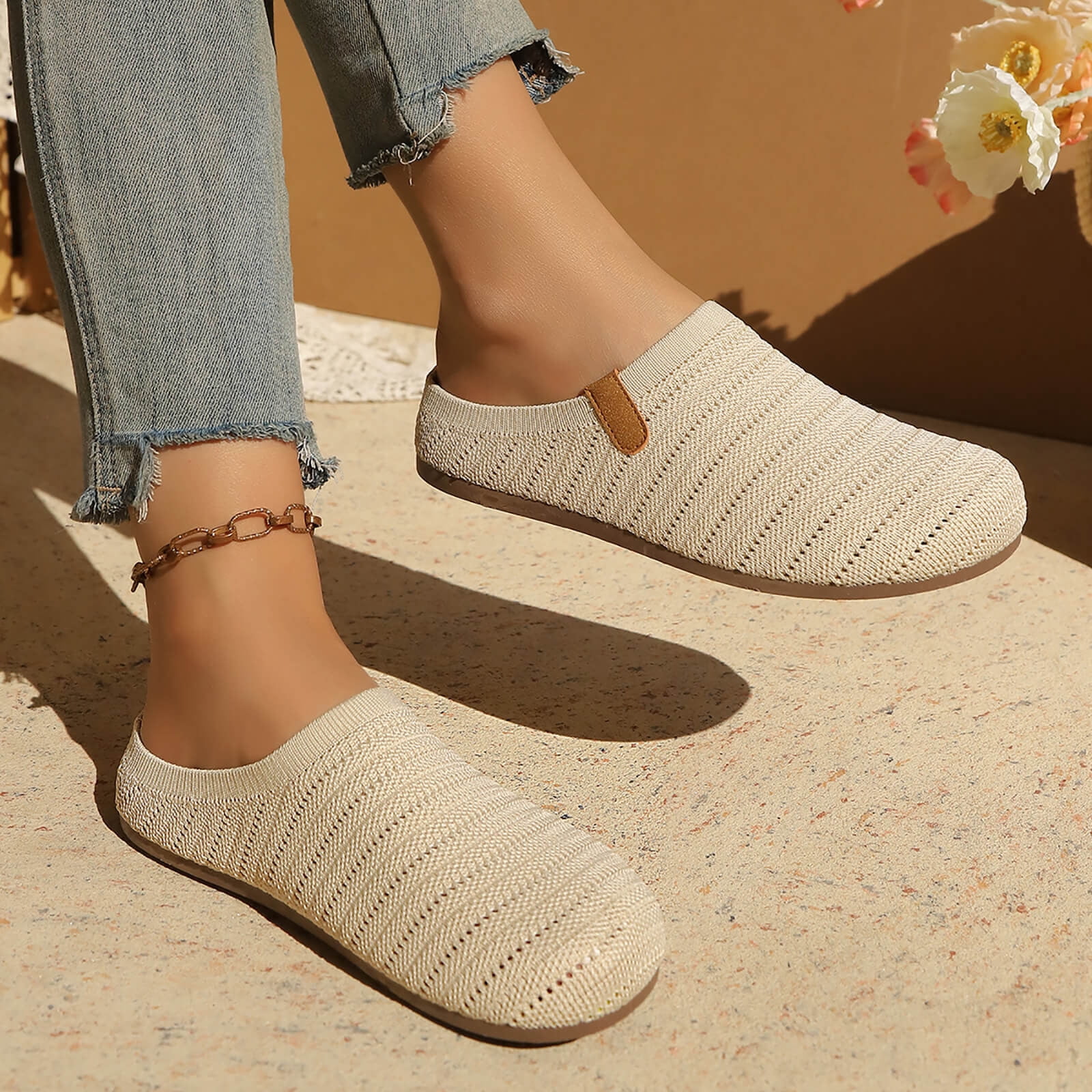 Hurxie Women Clogs Knit Slip On Mules Work Shoes with Arch Support Slippers Round Toe Slides Comfortable Flats Coffee 36