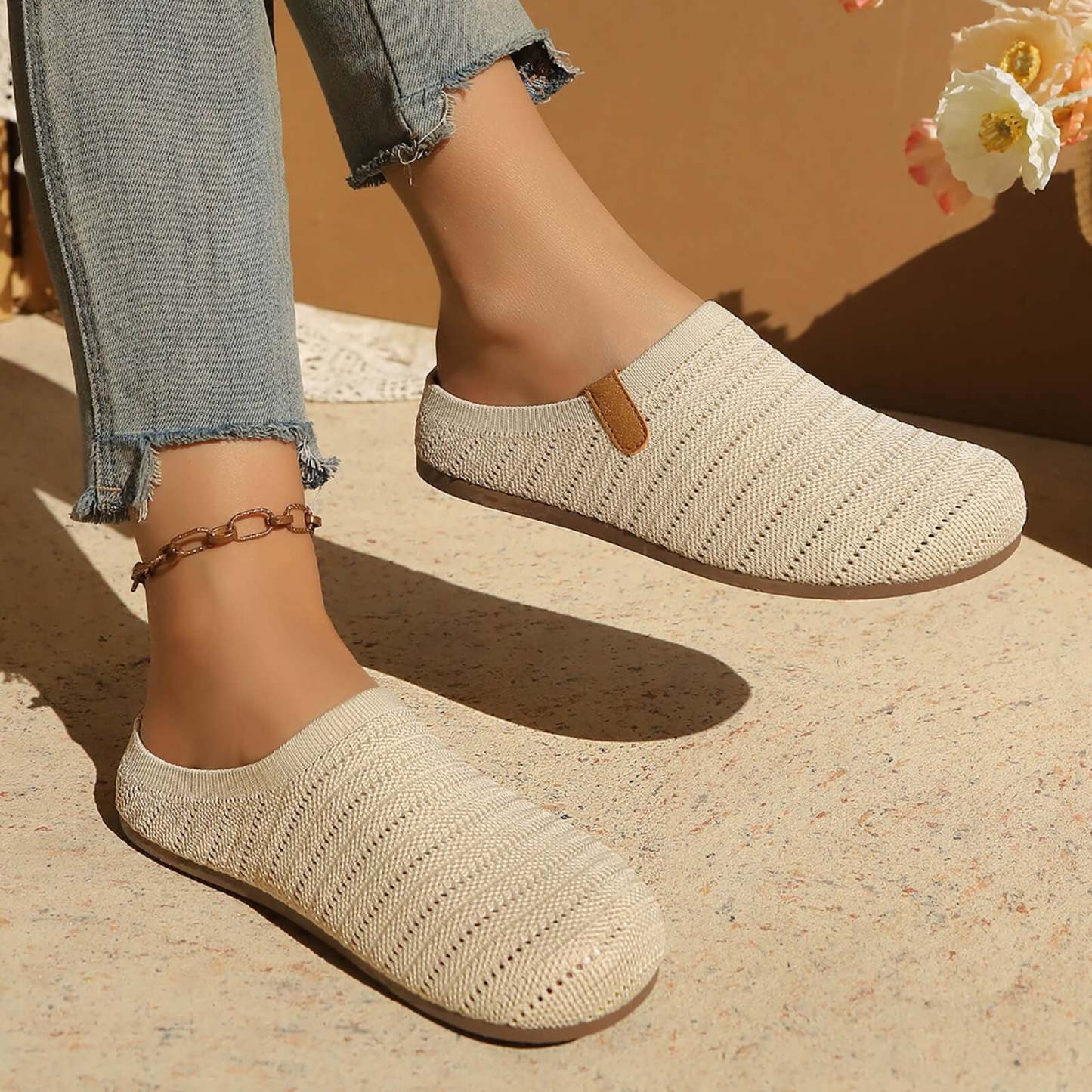 Hurxie Women Clogs Knit Slip On Mules Work Shoes with Arch Support Slippers Round Toe Slides Comfortable Flats Coffee 36
