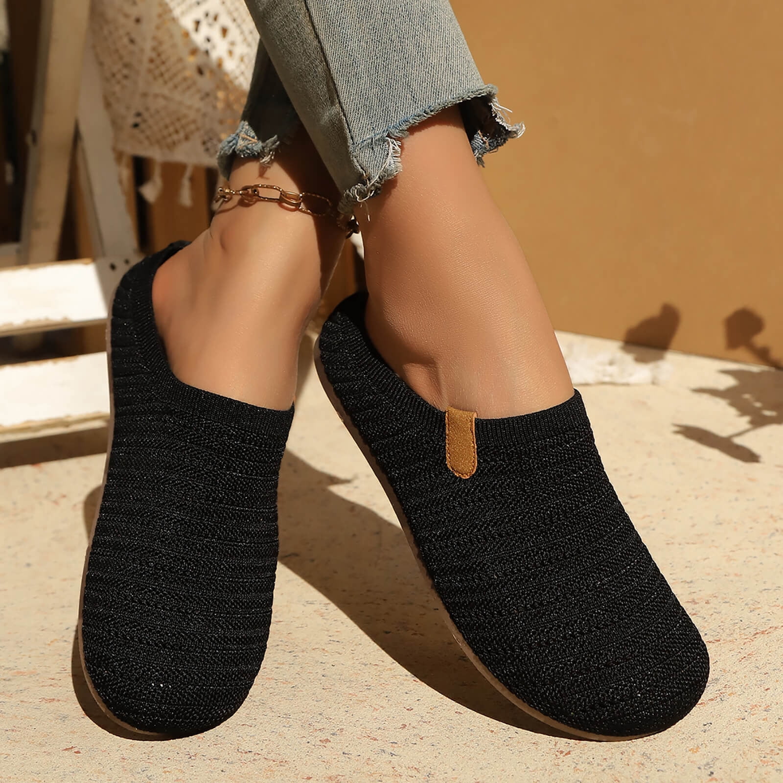 Hurxie Women Clogs Knit Slip On Mules Work Shoes with Arch Support Slippers Round Toe Slides Comfortable Flats Coffee 36