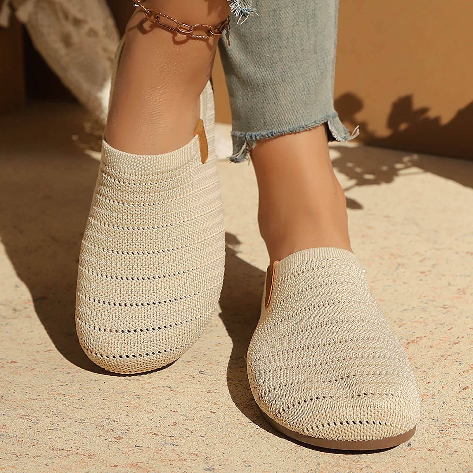 Hurxie Women Clogs Knit Slip On Mules Work Shoes with Arch Support Slippers Round Toe Slides Comfortable Flats Coffee 36
