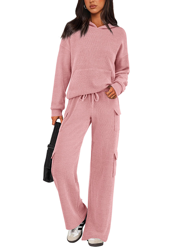 NEW 🔥 Women's Cotton Two Piece Crew Neck Hooded Sweatshirt Work Pants Casual Set