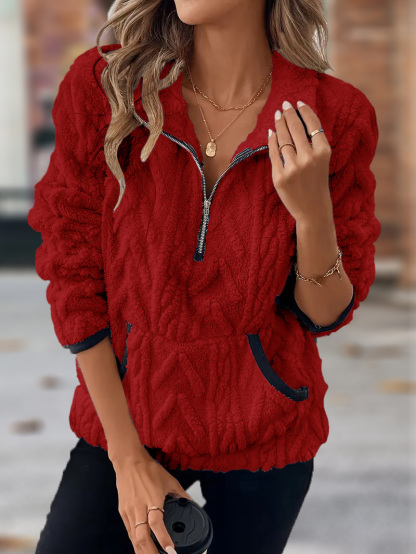 🎄Christmas Clearance🔥 2024 Women's Lapel Half Zipper Plush Pocket Jacket