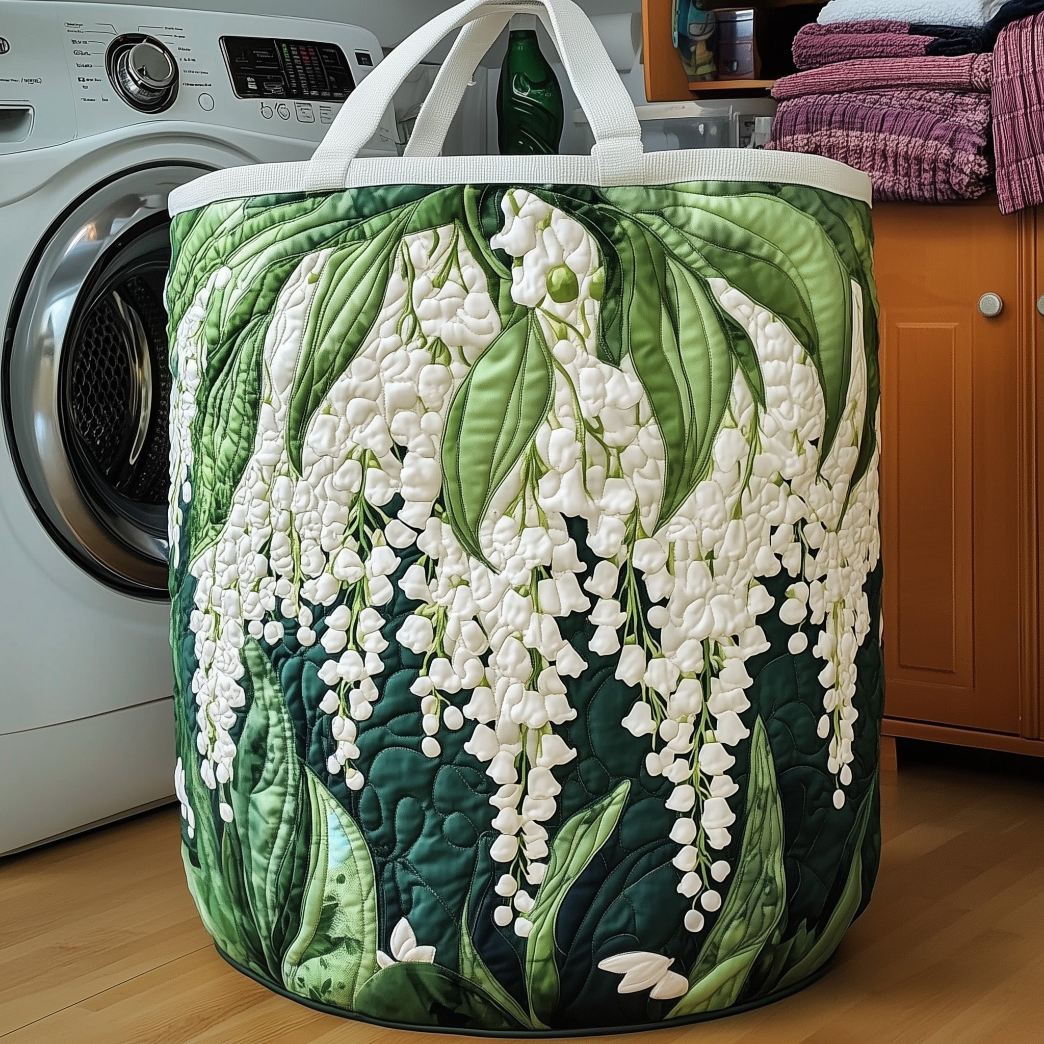 Lily Of The Valley Quilted Laundry Basket GFTOXM194