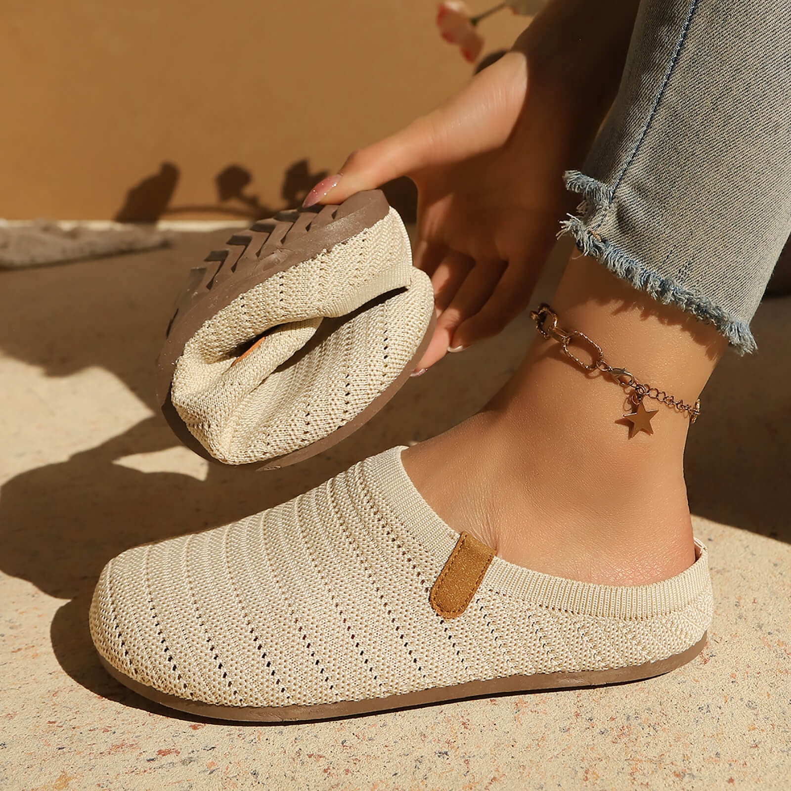 Hurxie Women Clogs Knit Slip On Mules Work Shoes with Arch Support Slippers Round Toe Slides Comfortable Flats Coffee 36