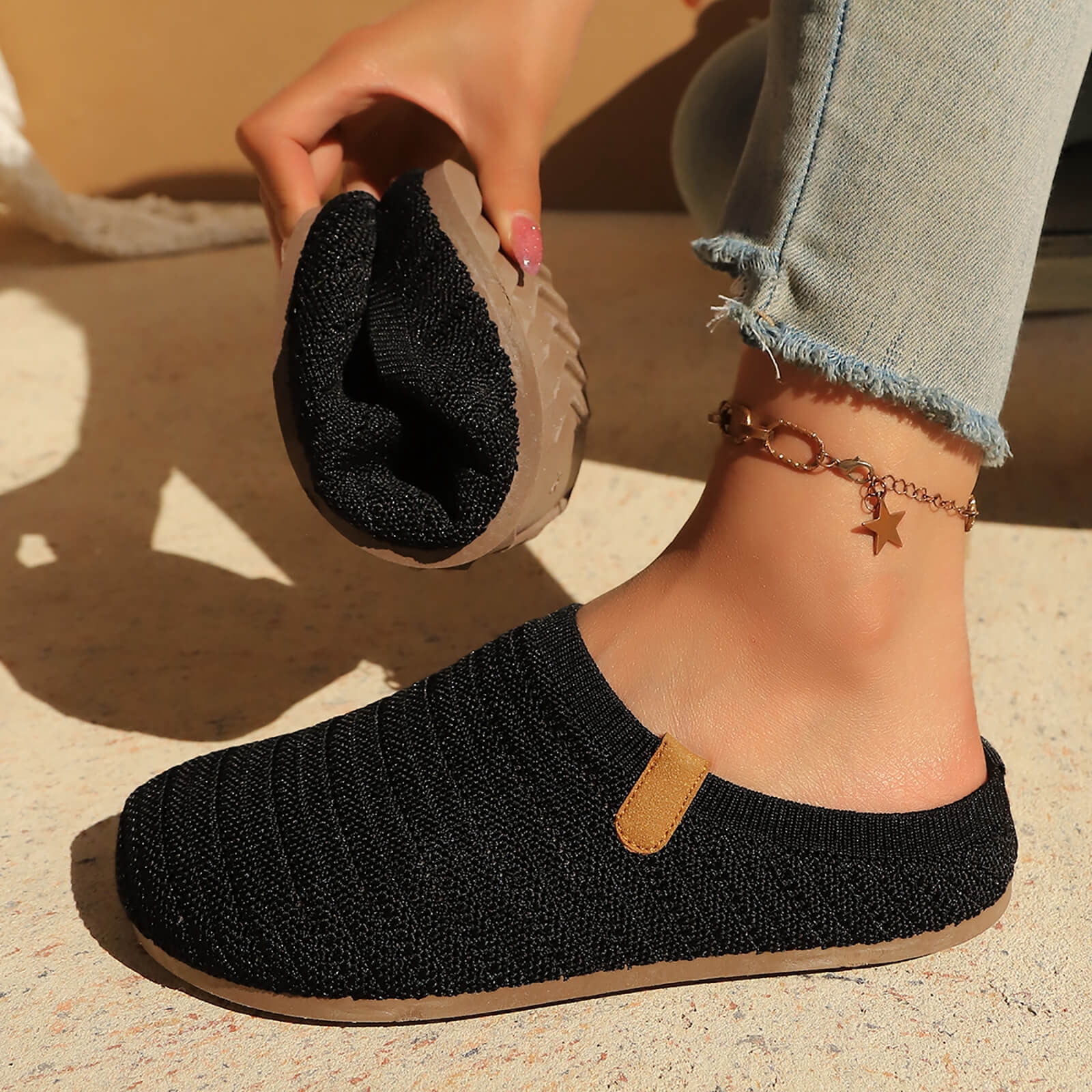 Hurxie Women Clogs Knit Slip On Mules Work Shoes with Arch Support Slippers Round Toe Slides Comfortable Flats Coffee 36