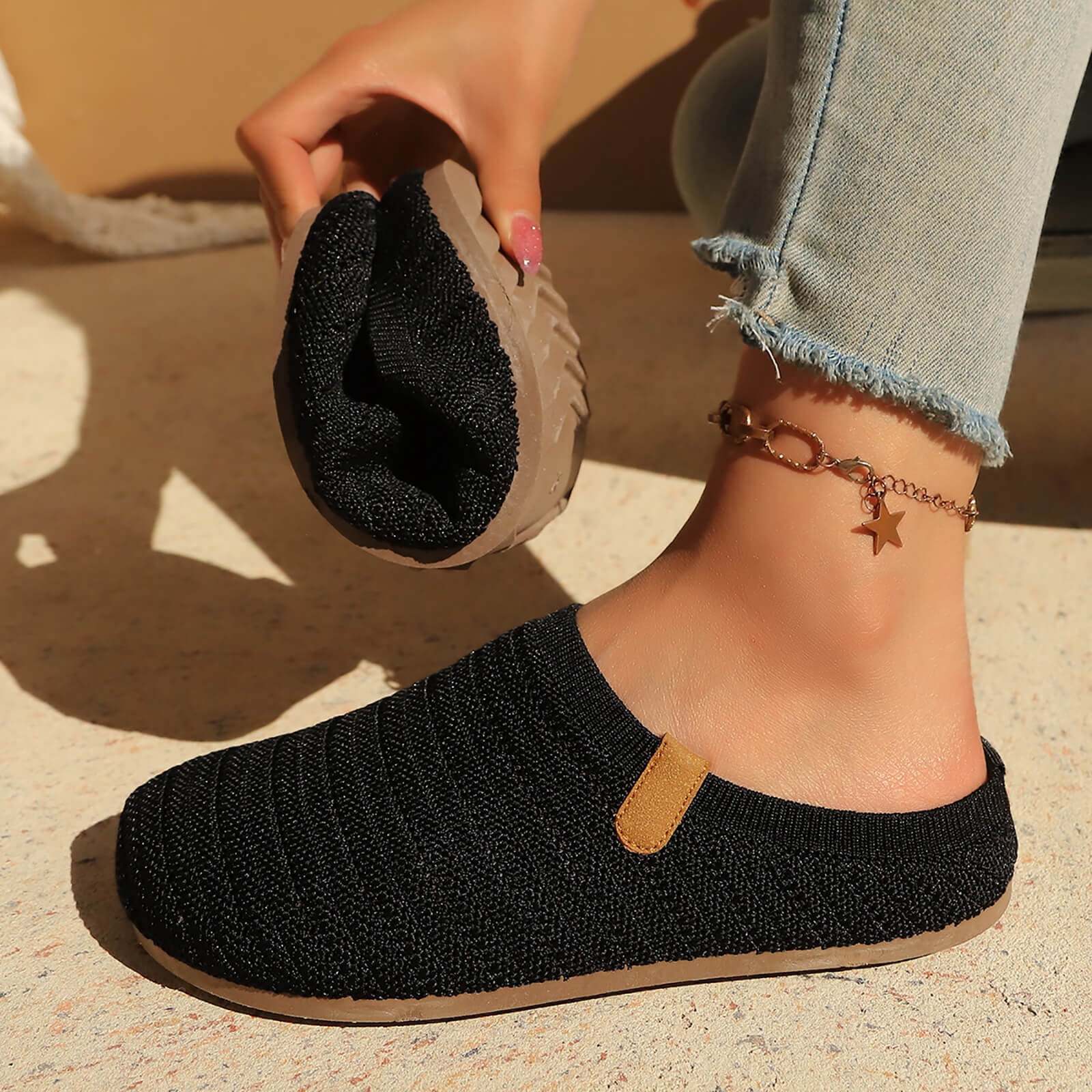 Hurxie Women Clogs Knit Slip On Mules Work Shoes with Arch Support Slippers Round Toe Slides Comfortable Flats Coffee 36