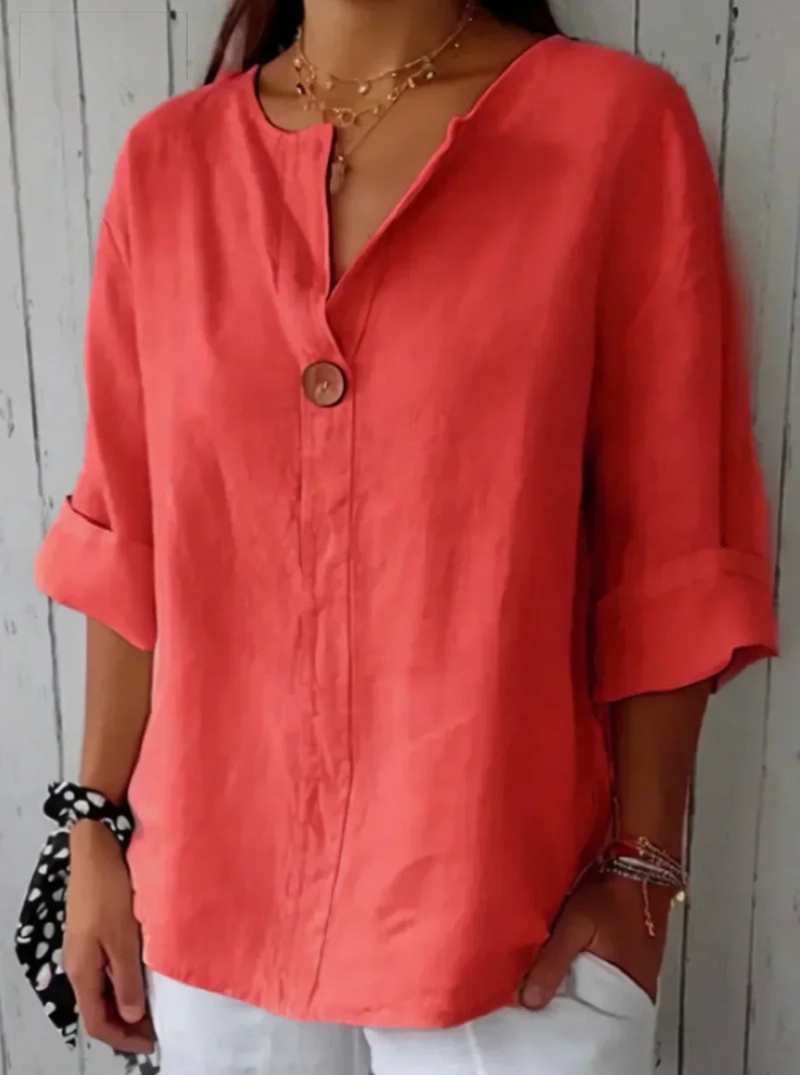 CLEARANCE SALE🔥 Loose T-shirt Women's V-neck Cotton Button Top