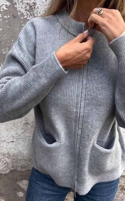 CLEARANCE SALE🔥 Round Neck Zipper Knitted Jacket