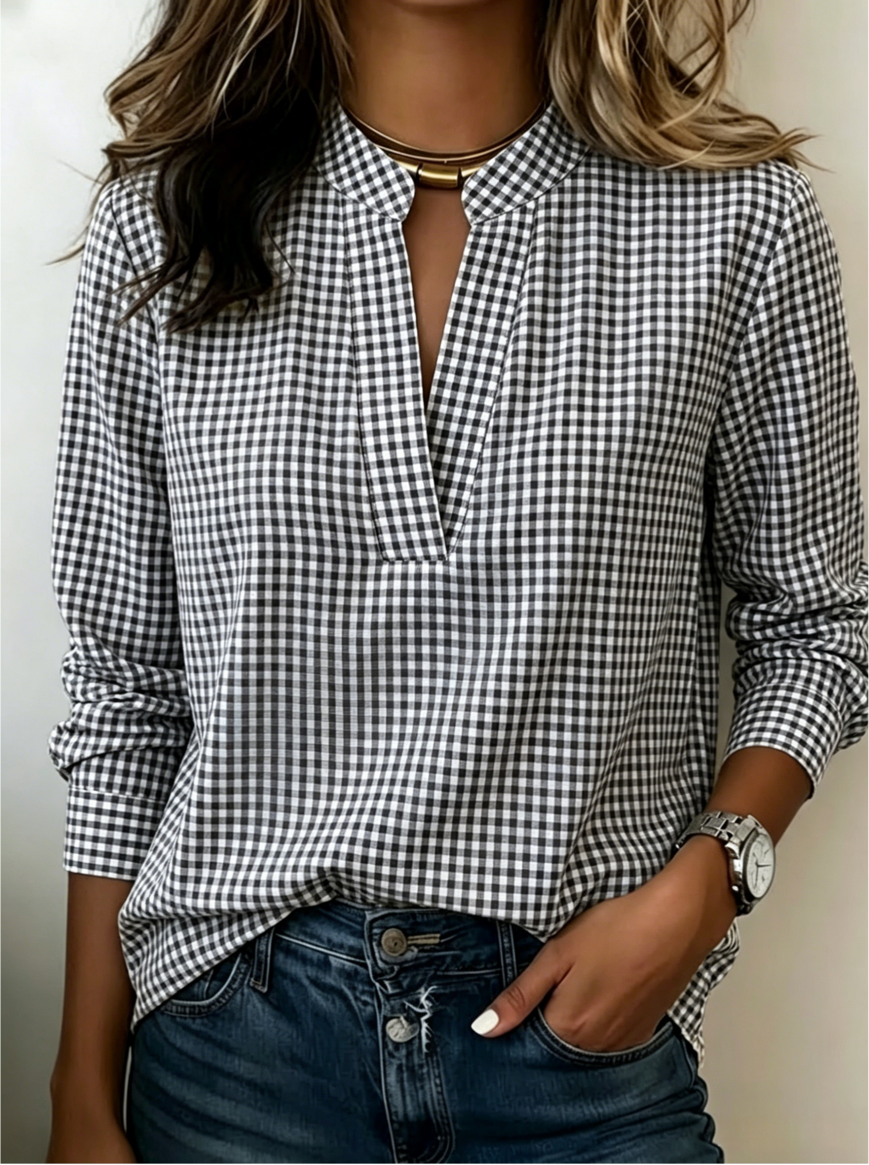 Today 70% Off🔥Women’s Classic Gingham Split V-Neck Blouse