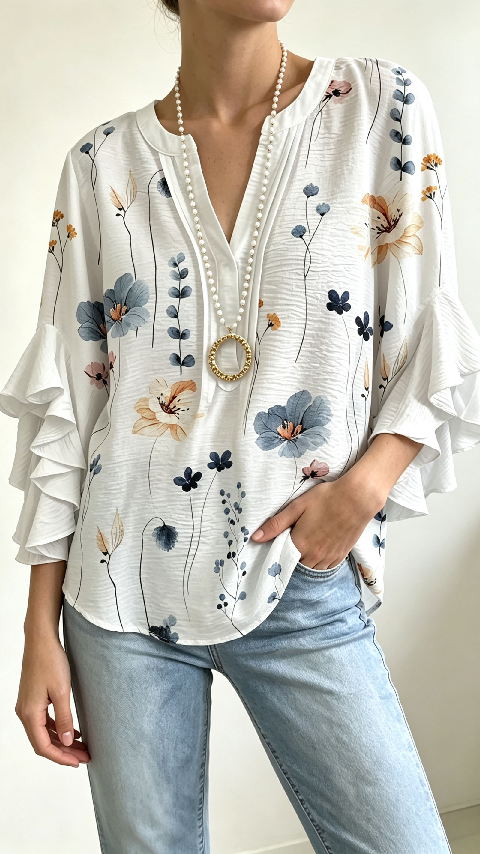 Women Floral Half Sleeve Shirt Summer Printing V Neck Daily Casual Top