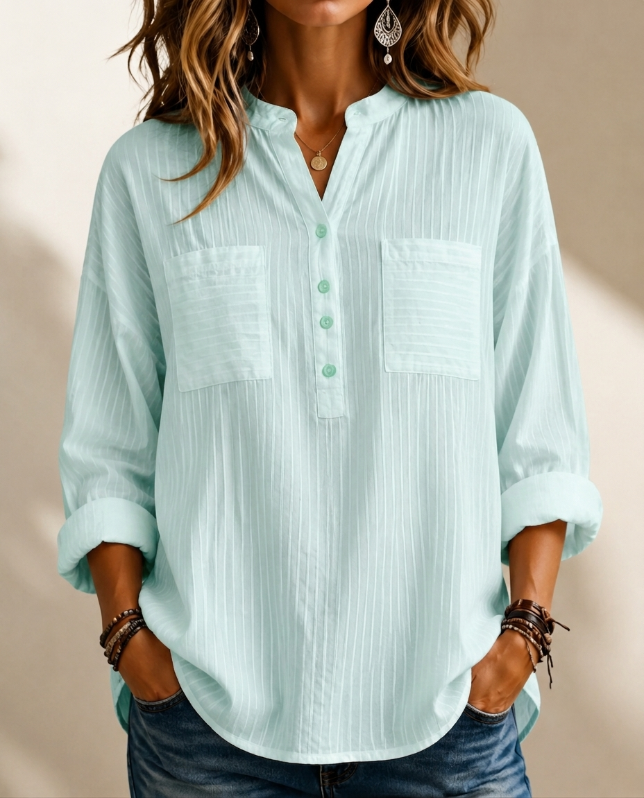 New Arrival 🔥 Women's Textured Casual Henley Neck Loose-Fit Shirt