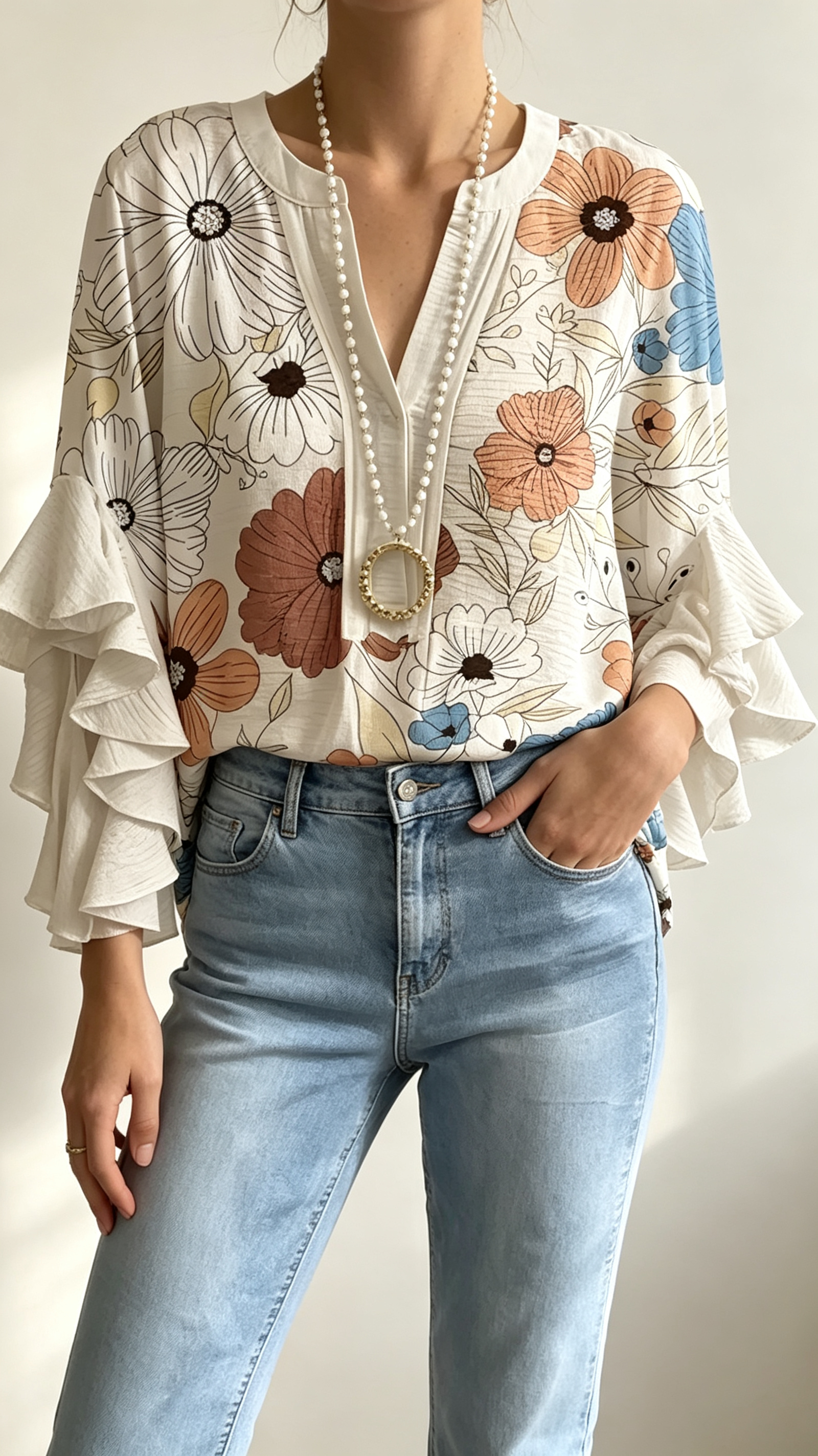 Women Floral Half Sleeve Shirt Summer Printing V Neck Daily Casual Top
