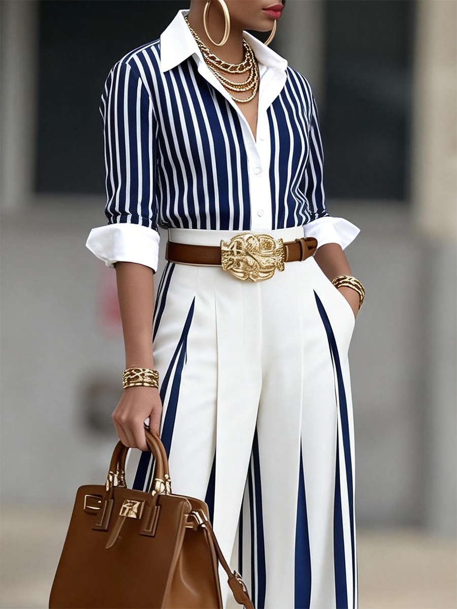 Monroe Striped Elegance Two-Piece Set