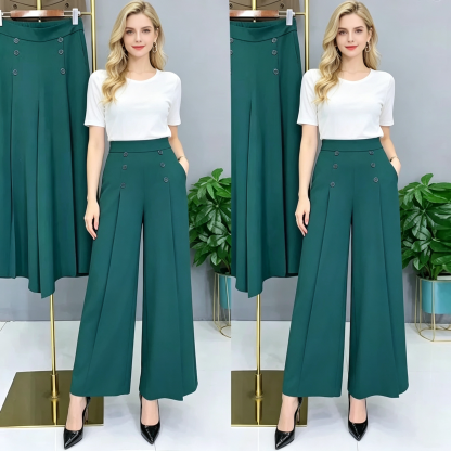 Women's Elegant Slim-Fit Drawstring Wide-Leg Trousers