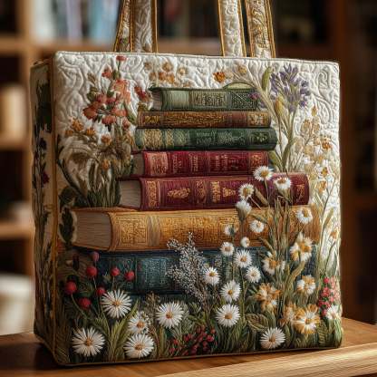 Vintage-Inspired Bookworm Quilted Tote Bag GFTONL5215