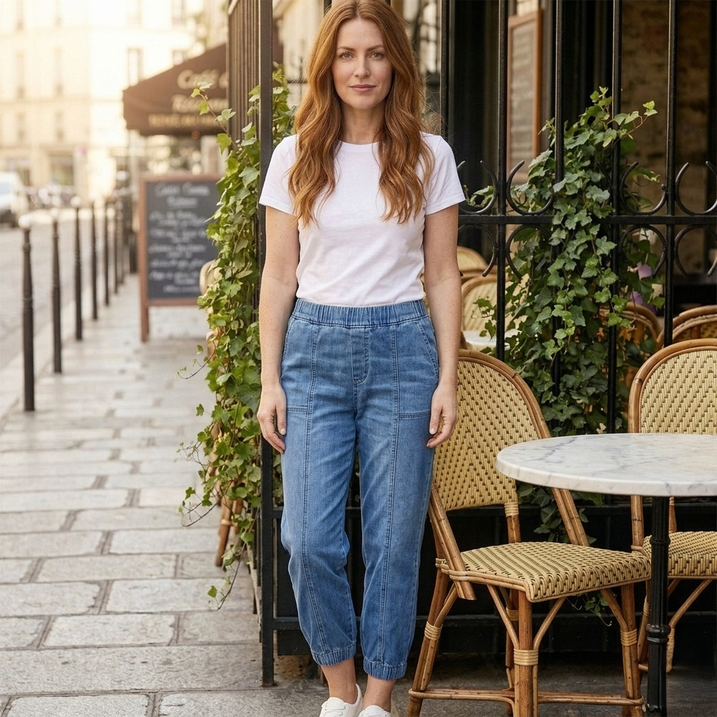 Elastic Waist, Cropped Leg, Relaxed Fit Women's Denim Jogger Jeans