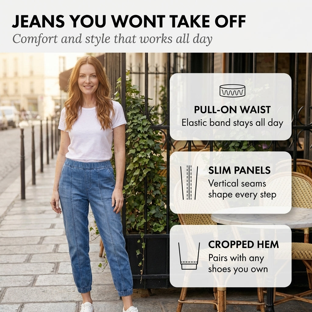Elastic Waist, Cropped Leg, Relaxed Fit Women's Denim Jogger Jeans