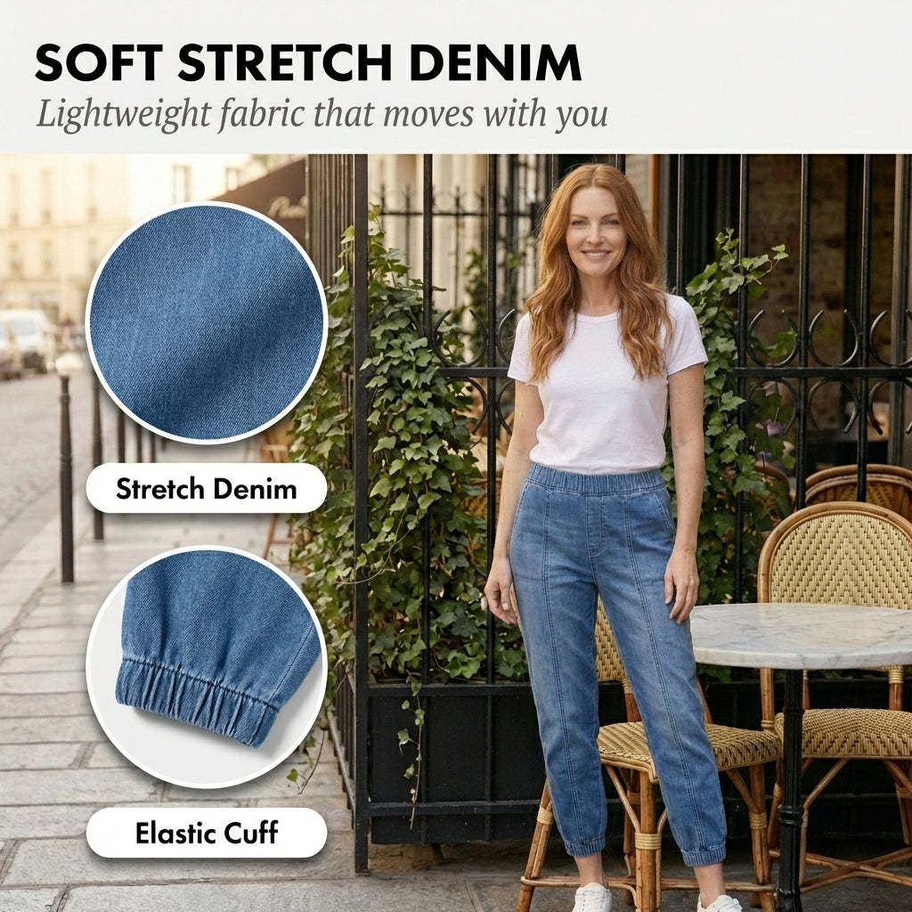Elastic Waist, Cropped Leg, Relaxed Fit Women's Denim Jogger Jeans