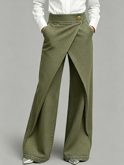 Women's Wrap-Front Pants with Asymmetrical Overlay