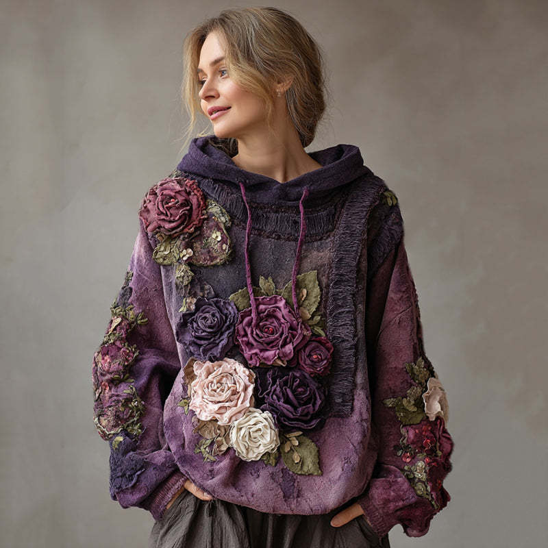 50% OFF Women's Floral Color Block Digital Print Hoodie