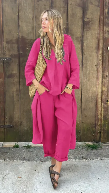 Comfortable Cotton and linen casual solid color 2-piece Set(Buy 2 Free Shipping)