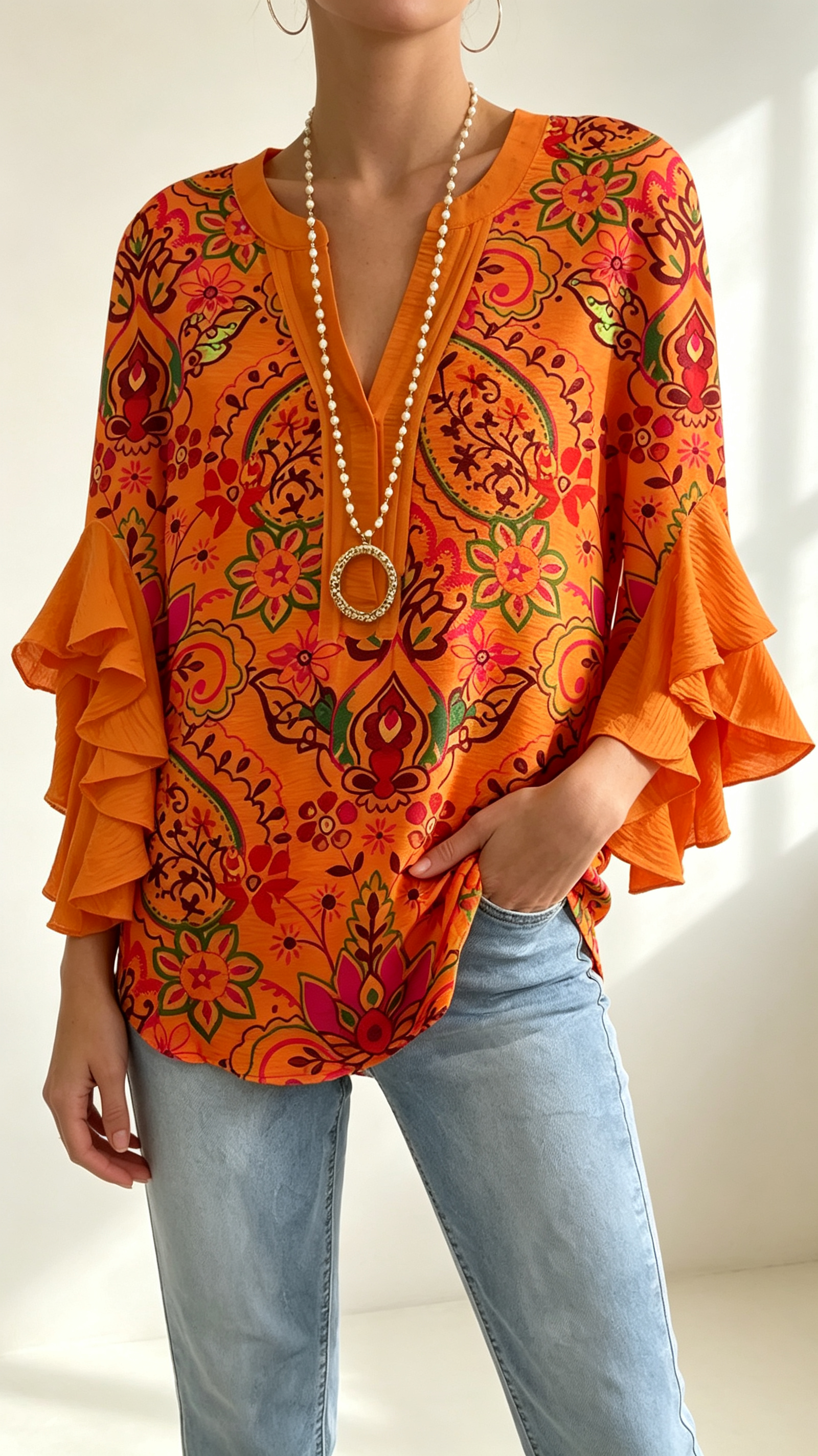 Women Floral Half Sleeve Shirt Summer Printing V Neck Daily Casual Top
