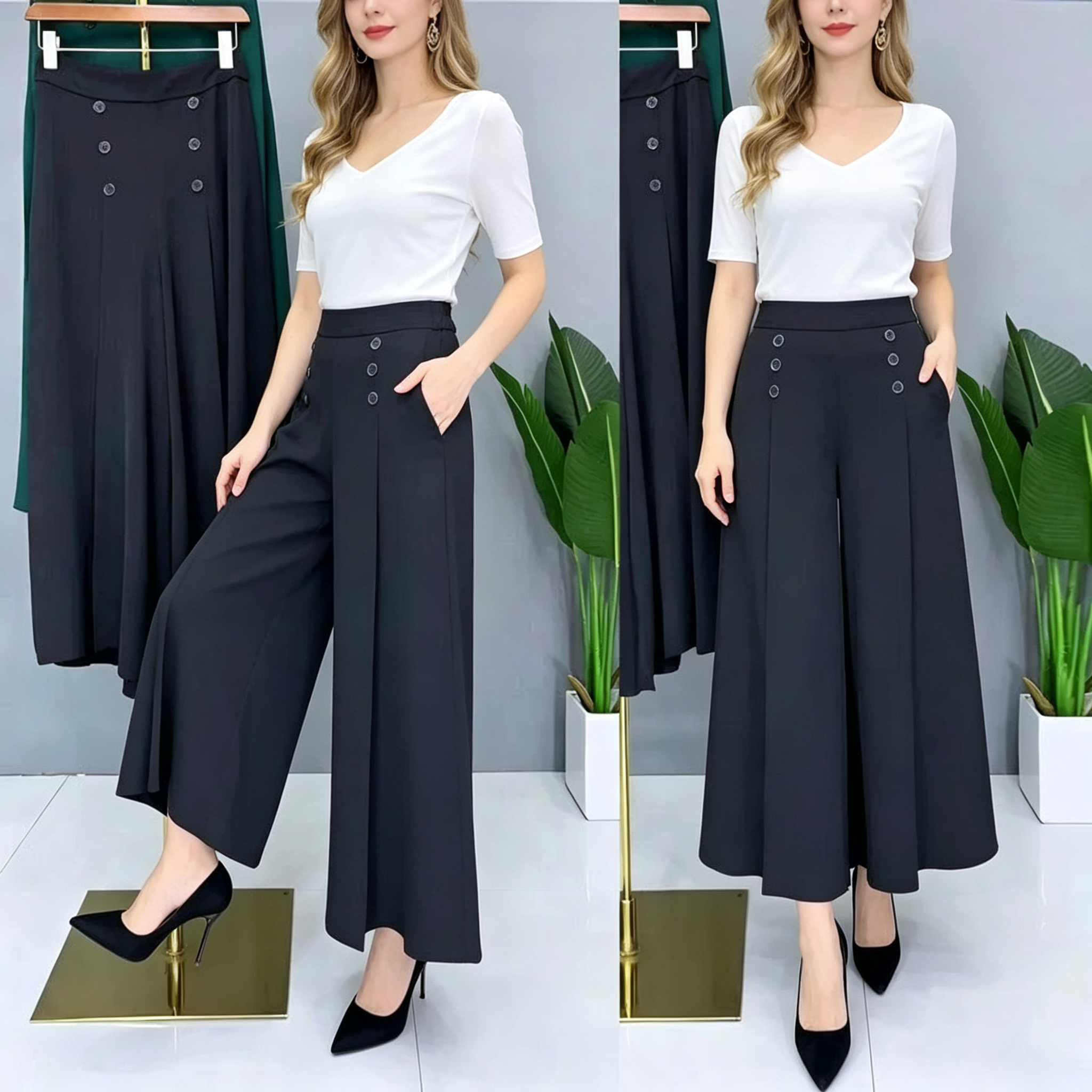 Women's Elegant Slim-Fit Drawstring Wide-Leg Trousers