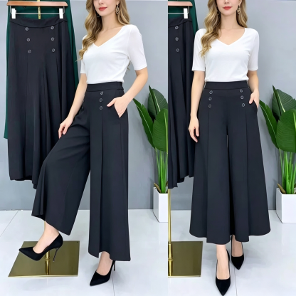 Women's Elegant Slim-Fit Drawstring Wide-Leg Trousers