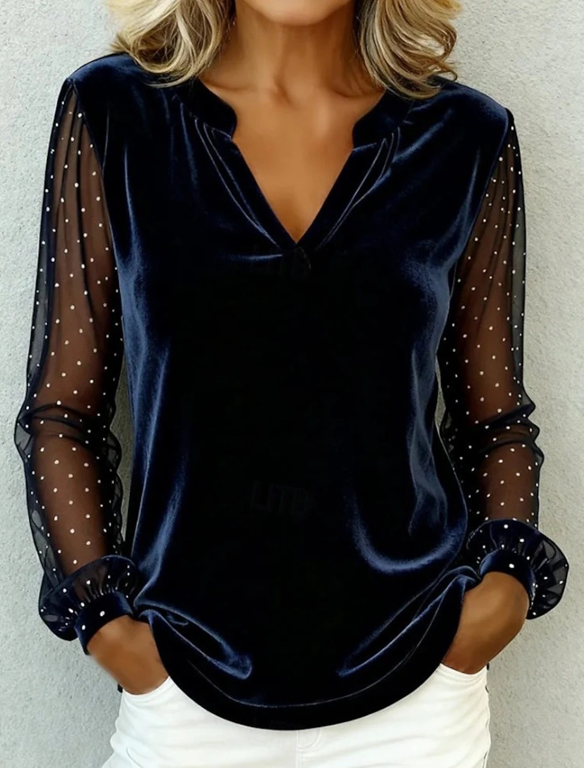 Women's Velvet Elegant Vacation Party Long Sleeve V Neck Regular Tops Casual Daily Party