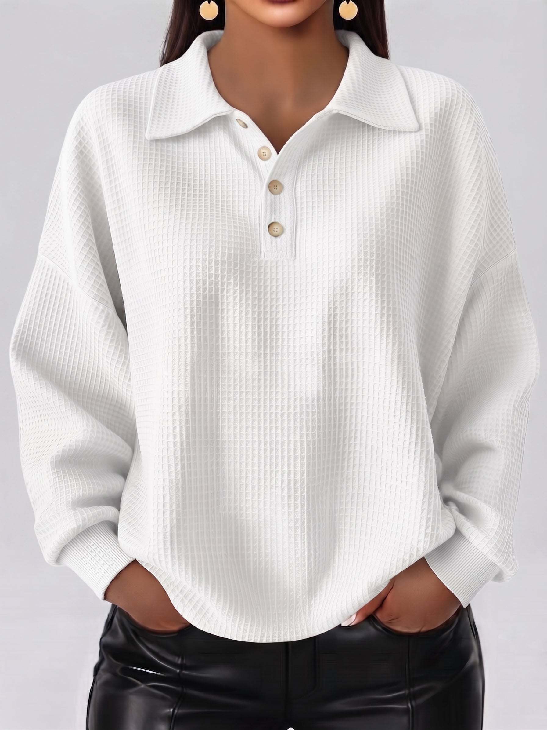 Cozy Casual Polo Collar Waffle Shirt