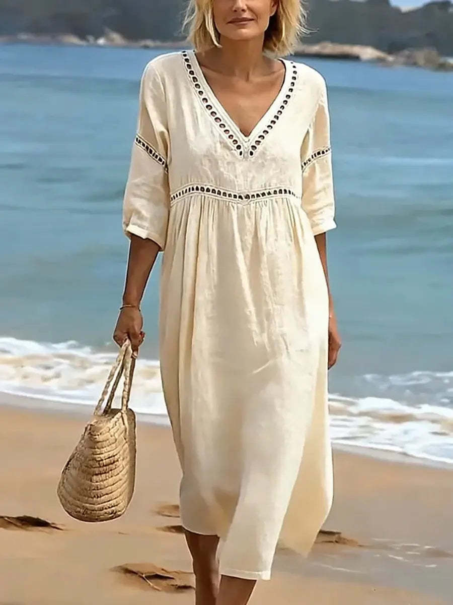 Women's Solid Color Retro Casual Stylish Vacation Cotton Dress