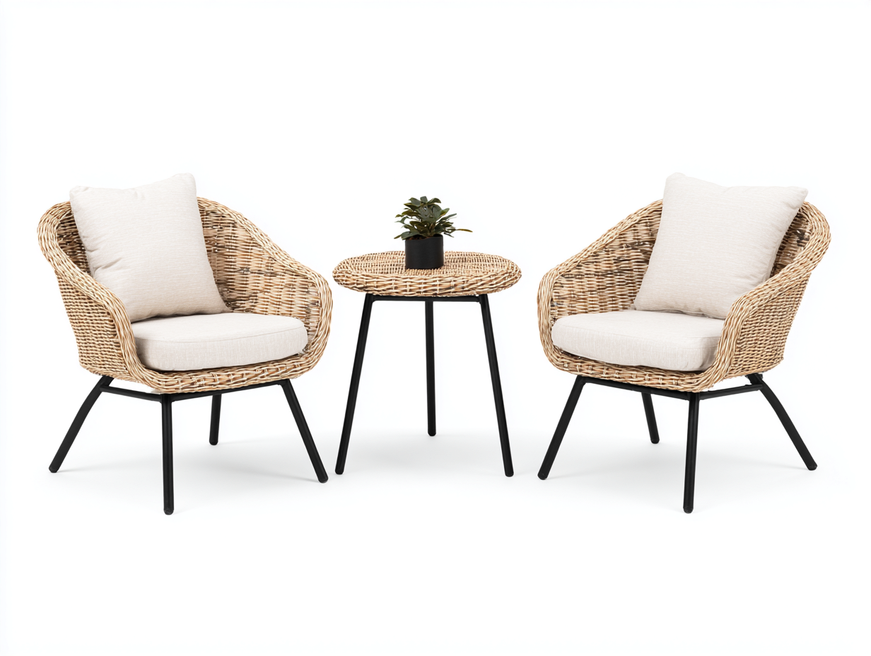 Set salotto da giardino 145x75x78 cm Naturale/Nero Stile lounge