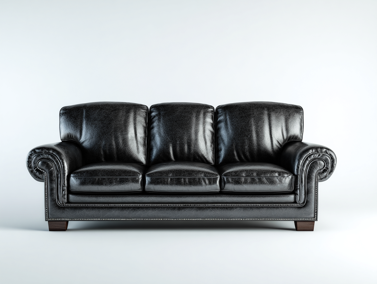 Canapé 3 places en cuir 210x95x90 cm - noir - style classique-Homimyloft