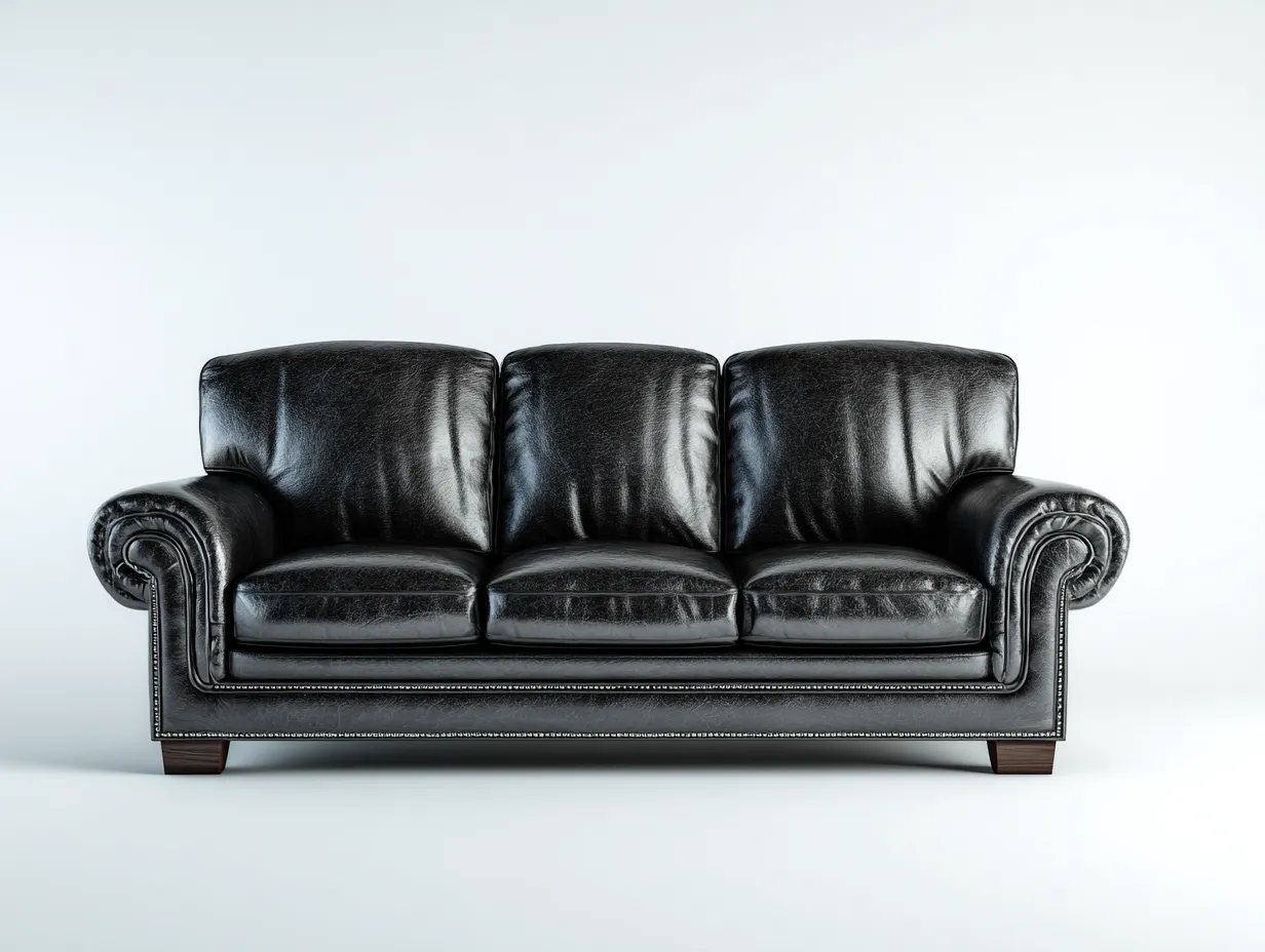 Canapé 3 places en cuir 210x95x90 cm - noir - style classique-Homimyloft