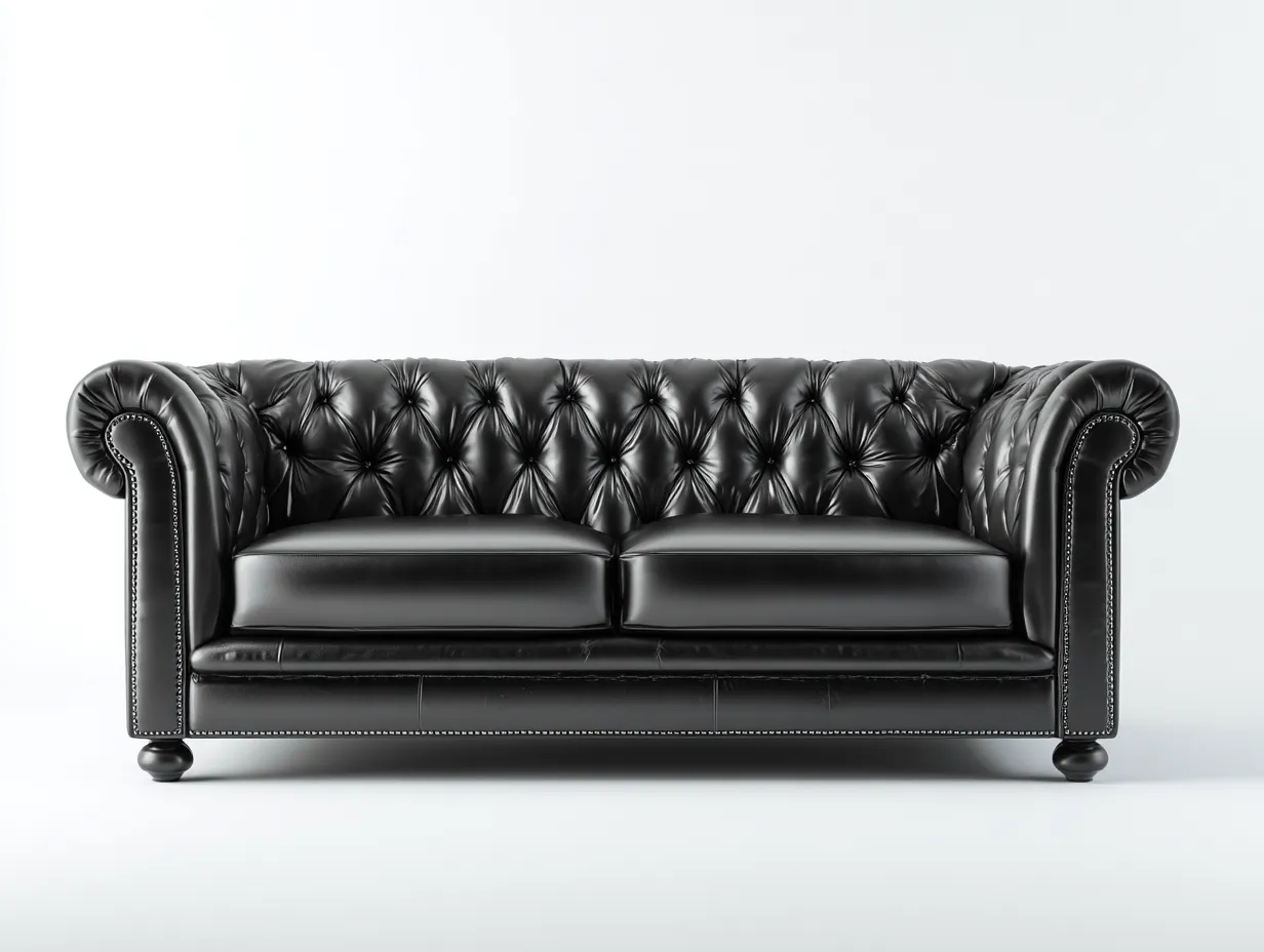 Canapé 2 places capitonné en cuir 200x90x75 cm - noir - design classique-Homimyloft
