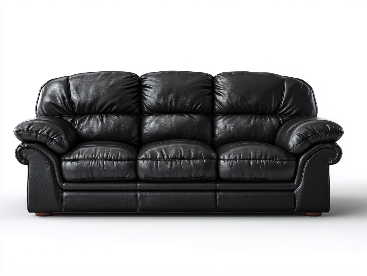 Canapé 3 places en cuir véritable 215x95x88 cm - Noir - Style classique-Homimyloft