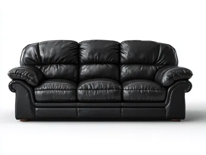 Canapé 3 places en cuir véritable 215x95x88 cm - Noir - Style classique-Homimyloft