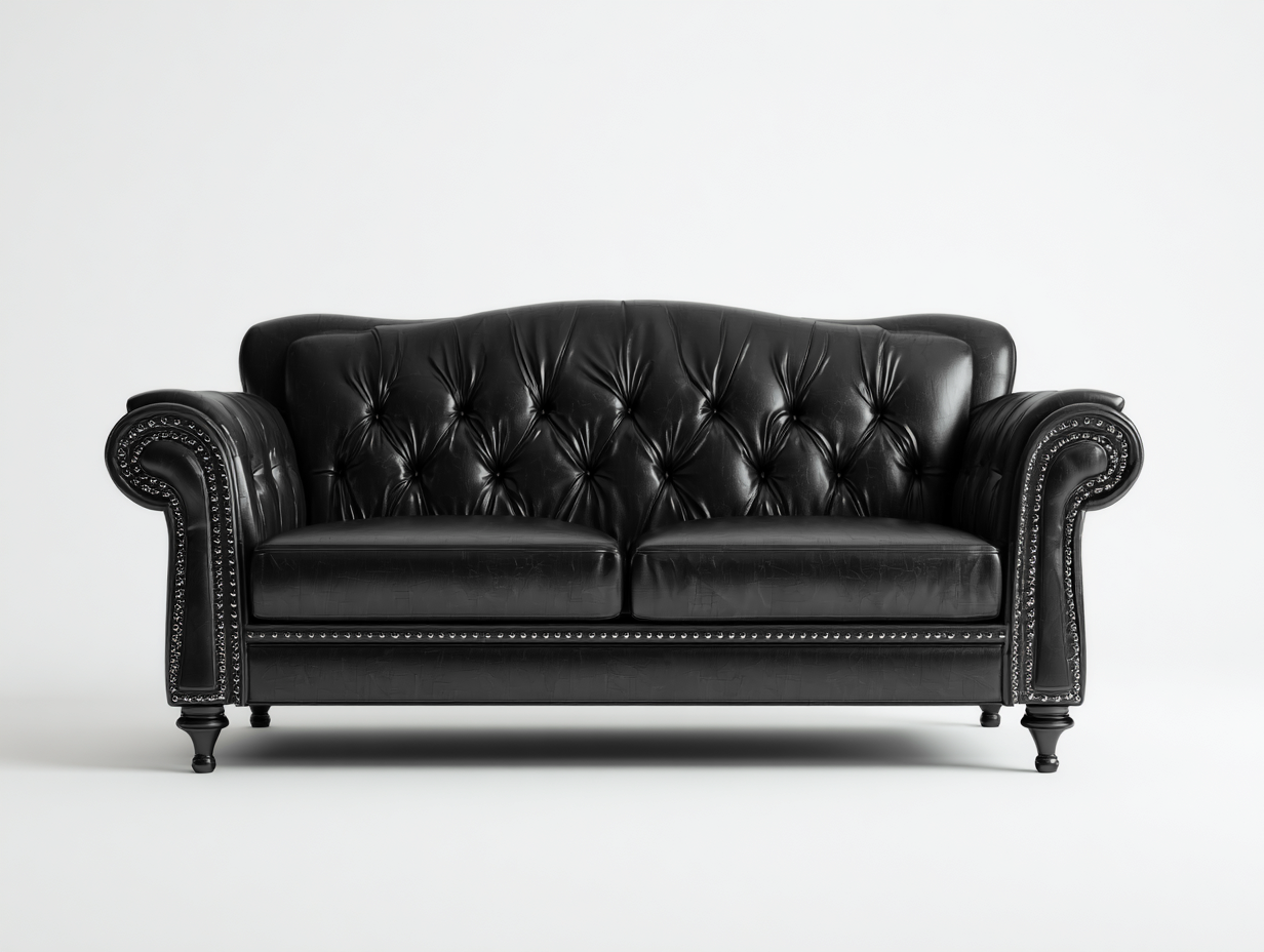 Canapé 2 places revêtement cuir synthétique 185x90x78 cm - noir - style capitonné classique-Homimyloft