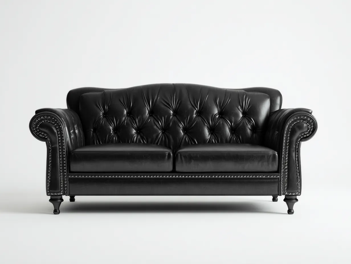 Canapé 2 places revêtement cuir synthétique 185x90x78 cm - noir - style capitonné classique-Homimyloft