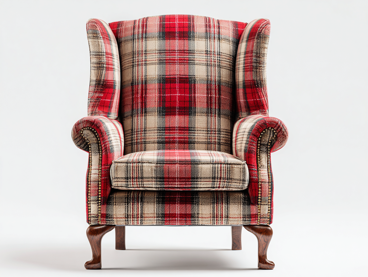 Fauteuil revêtement tissu à carreaux 84x80x104 cm - rouge et beige - style classique avec dossier haut-Homimyloft